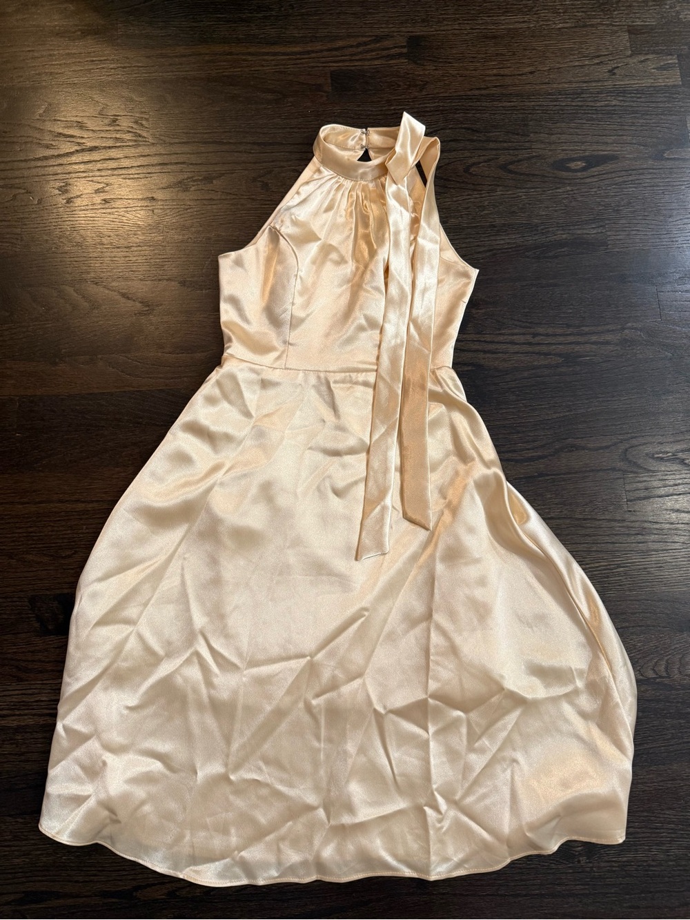 SHEIN Satin High-Neck Midi Dress in Champagne size small